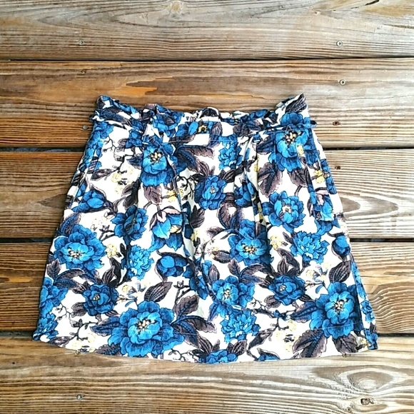 LOFT Linen and Rayon Skirt XSP Blue Floral - Picture 4 of 14